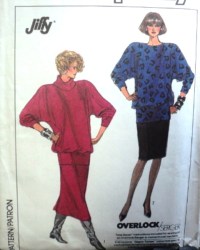8232 KNIT SKIRT LENGTHS,LONG DOLMAN TOP,COWL JIFFY PATTERN 8-14